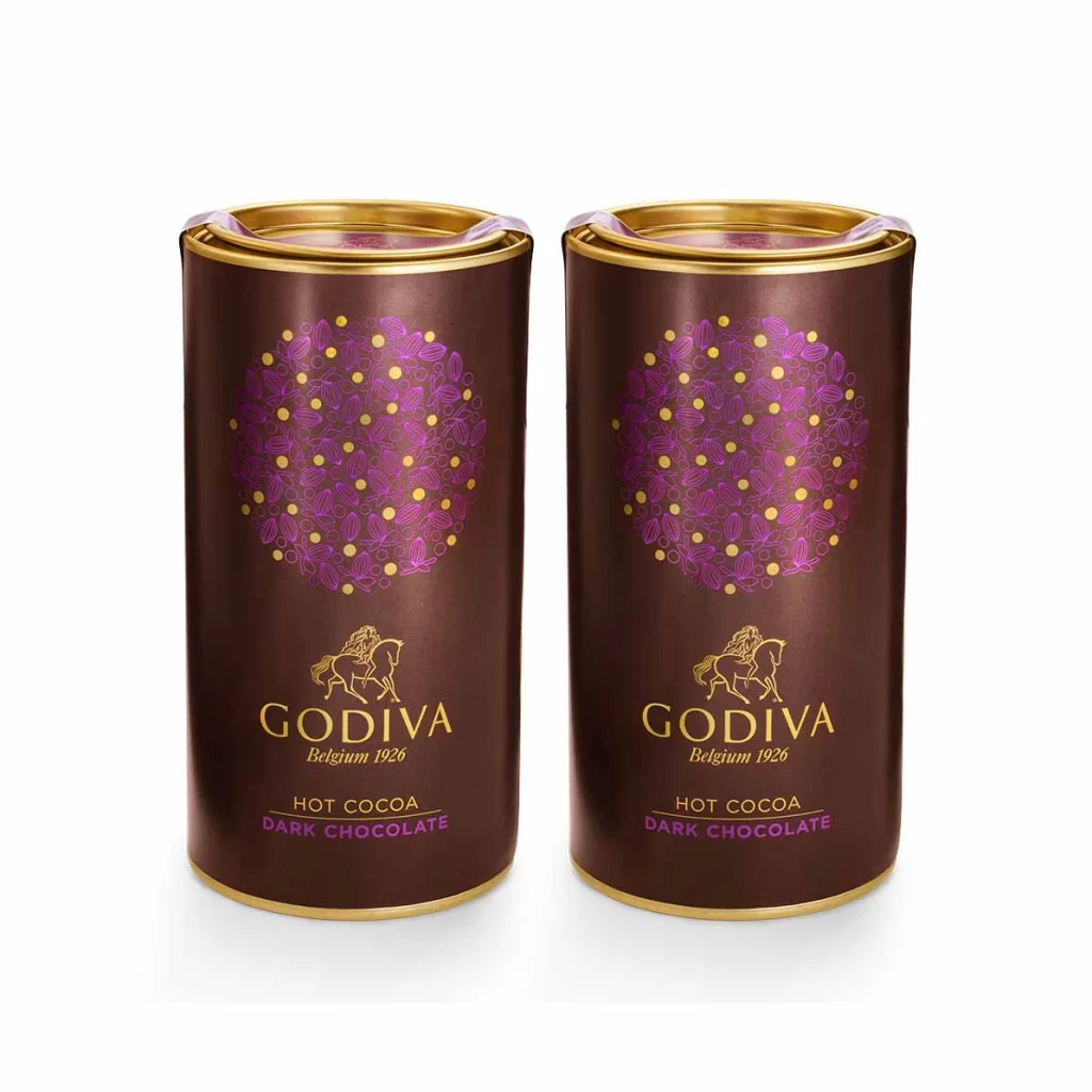 Godiva Dark Chocolate Hot Cocoa Canister Set of 2 Packaging