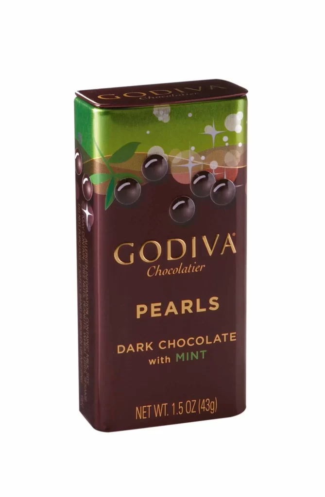 Godiva Dark Chocolate Pearls with Mint Set of 18 Packaging