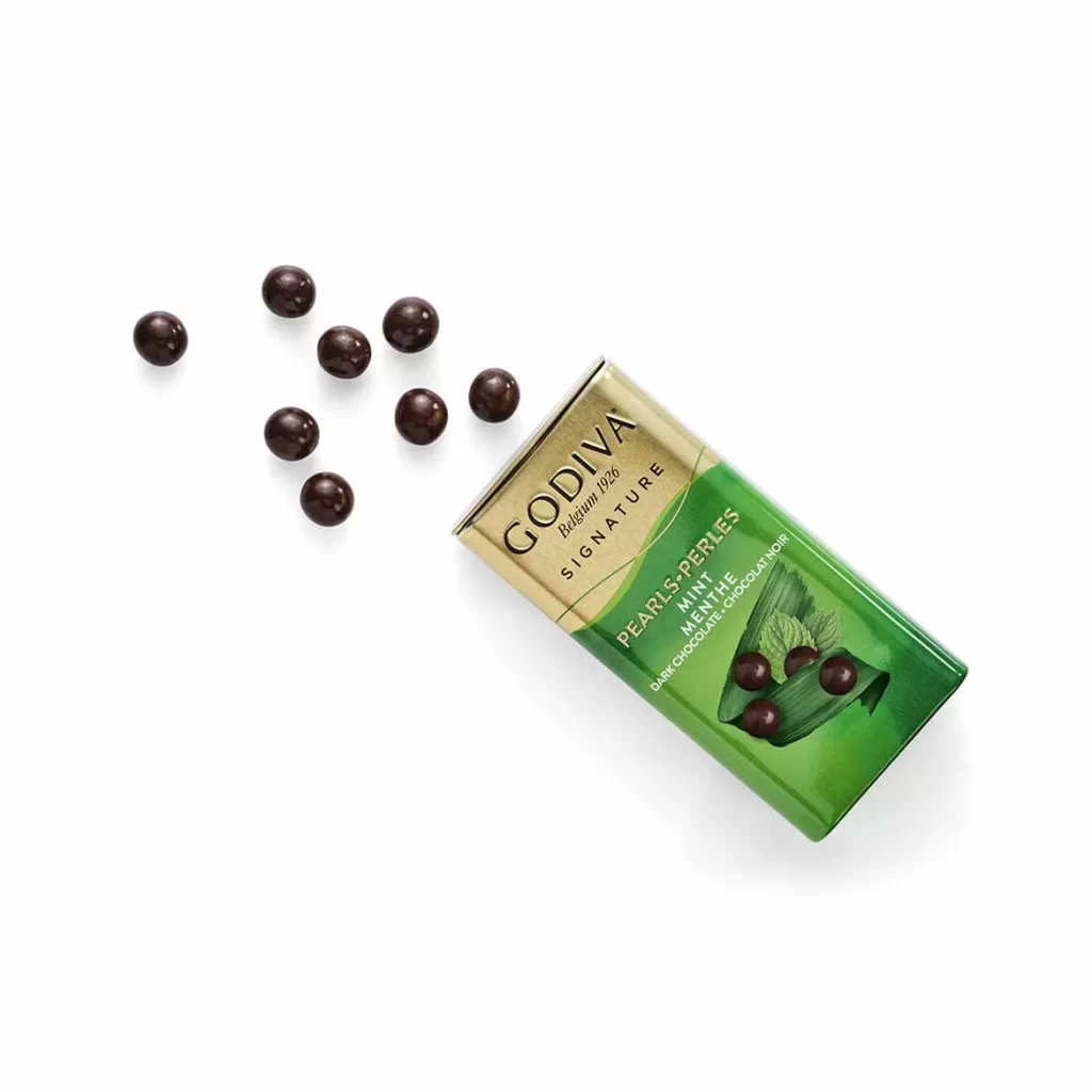 Godiva Dark Chocolate Pearls with Mint Set of 18 Packaging
