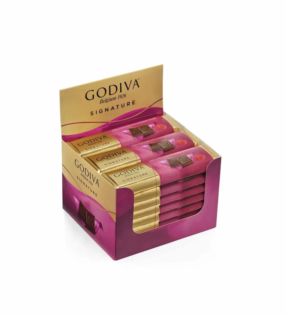 Godiva Dark Chocolate Raspberry Bar Pack of 24 Packaging