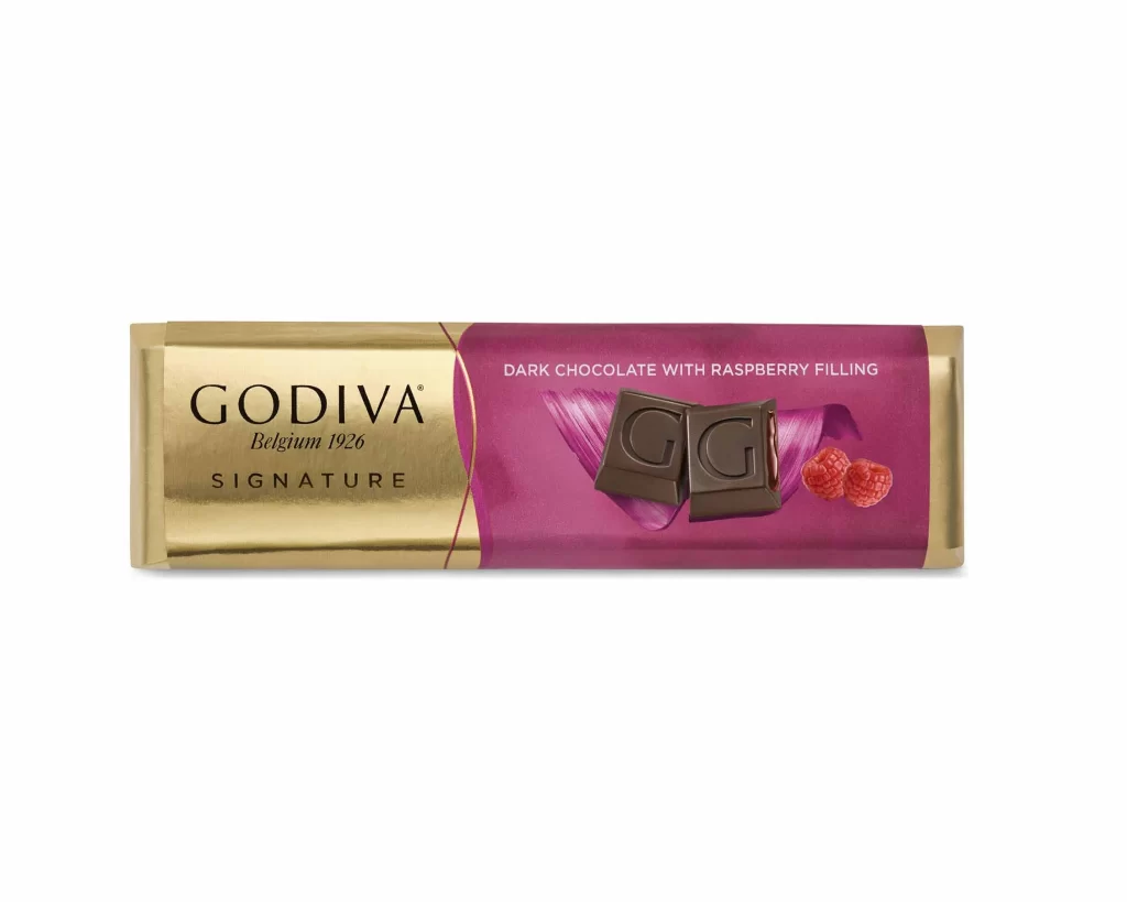 Godiva Dark Chocolate Raspberry Bar Pack of 24 Packaging