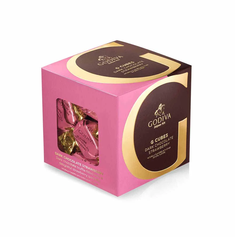 Godiva Dark Chocolate Strawberry G Cube Box 22 pc Packaging