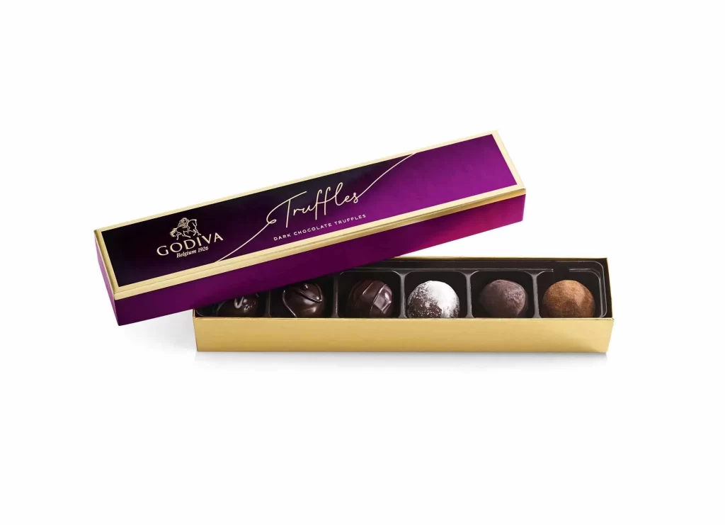 Godiva Dark Decadence Truffle Flight 6 pc Packaging