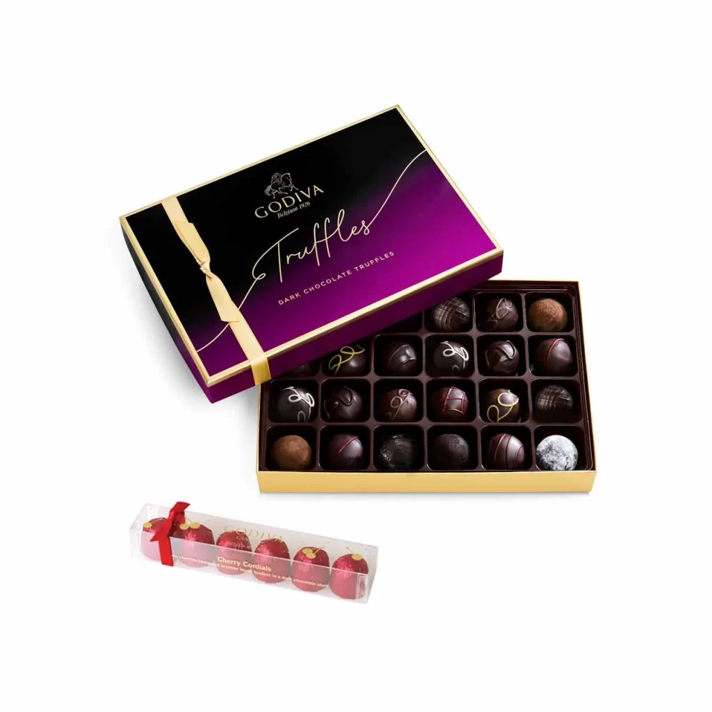 Godiva Dark Truffles Gift Box 24 pc with Cherry Cordials Packaging