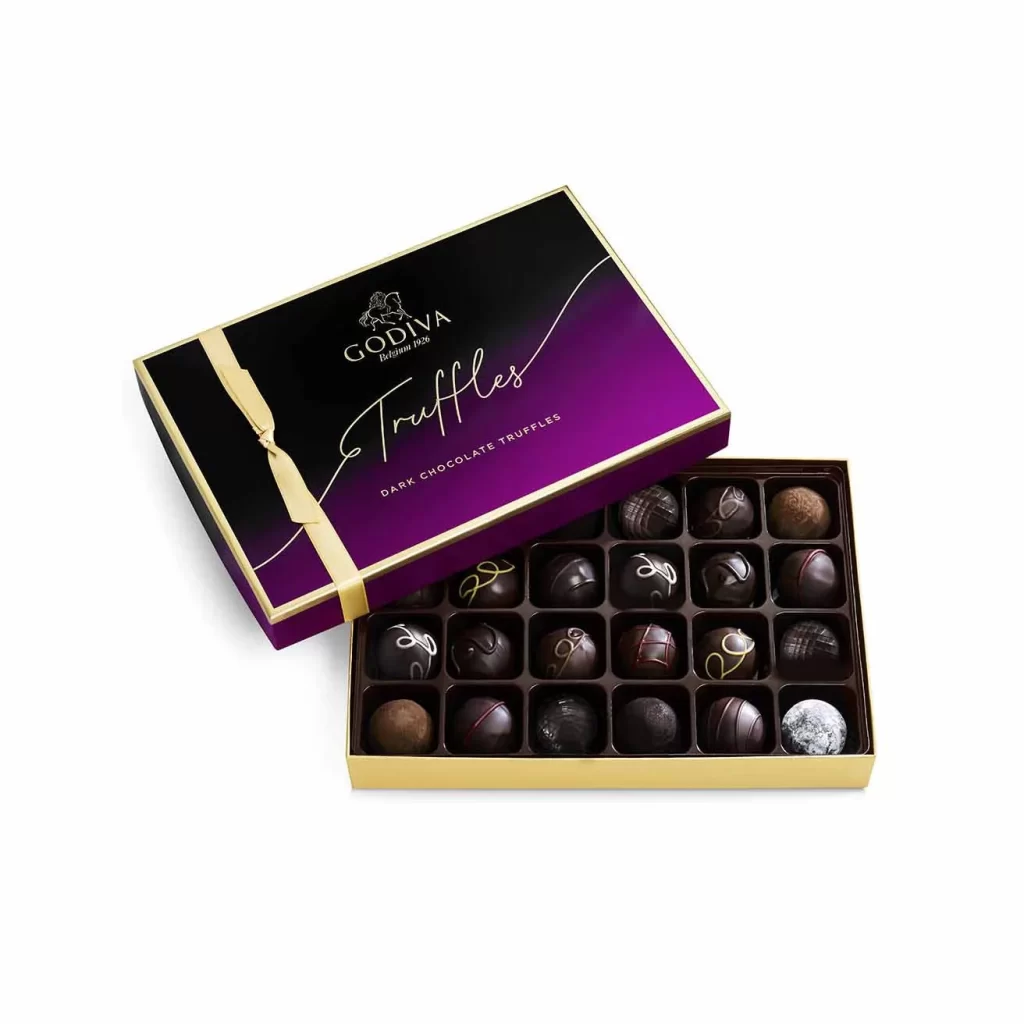 Godiva Dark Truffles Gift Box 24 pc with Cherry Cordials Packaging