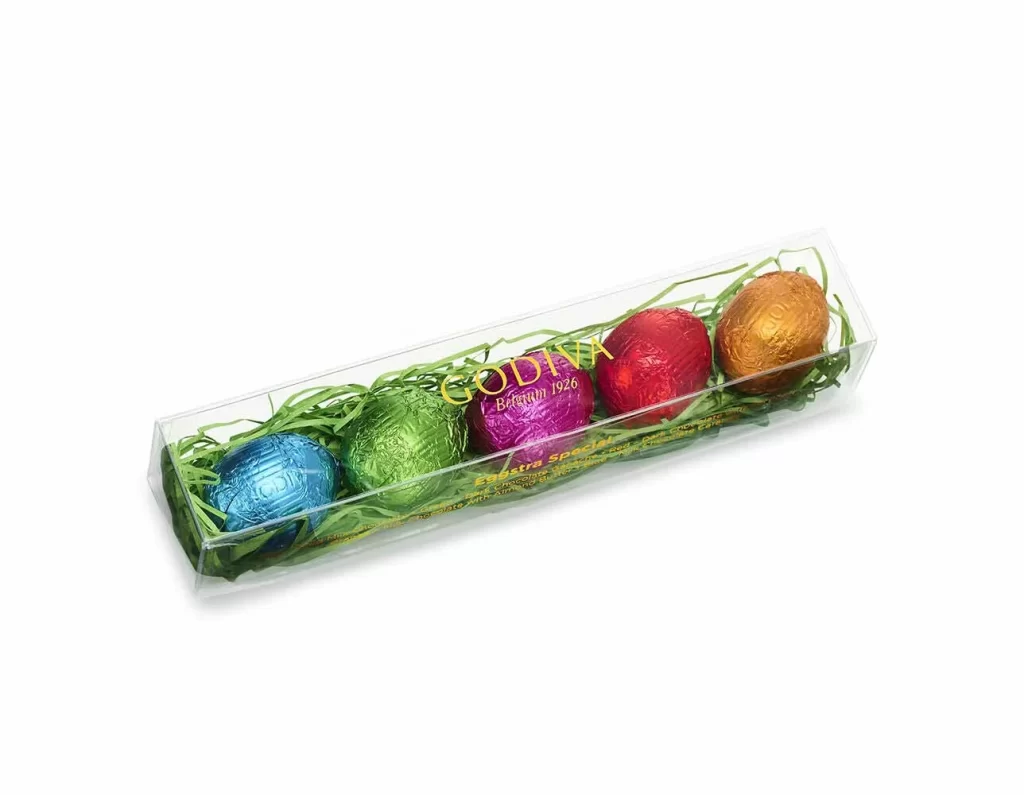 Godiva Eggstra Special Gift Box and Solid Milk Chocolate Bunny with Eggs Packaging