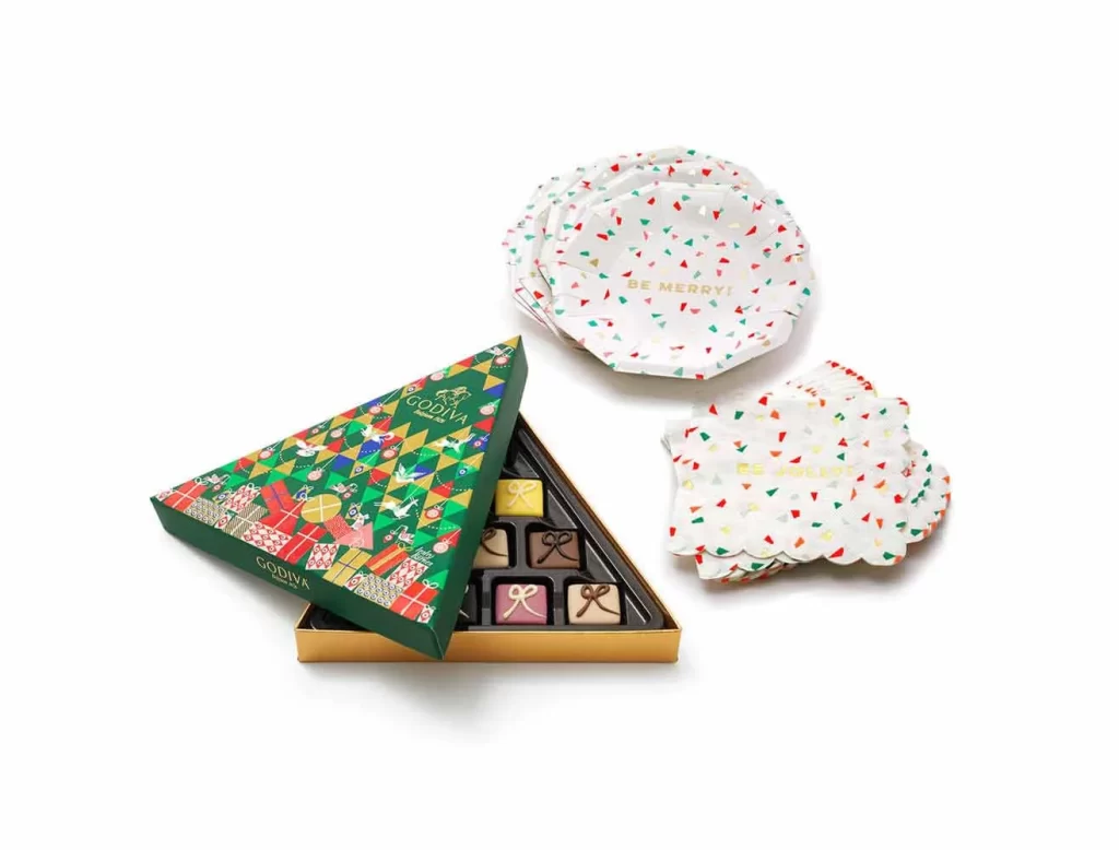 Godiva Festive Entertaining Set with Petit Four Seasonal Gift Box 10 pc Packaging