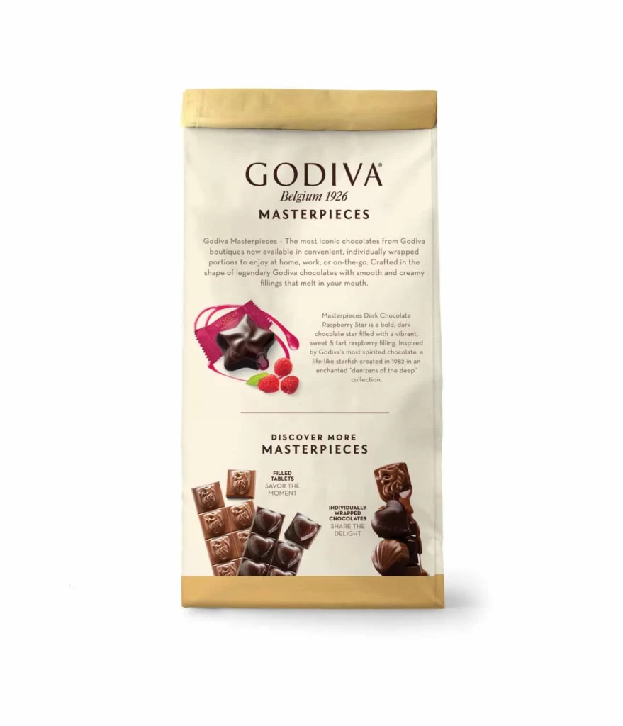 Godiva Masterpieces Dark Chocolate Raspberry Star Set of 6 Packaging
