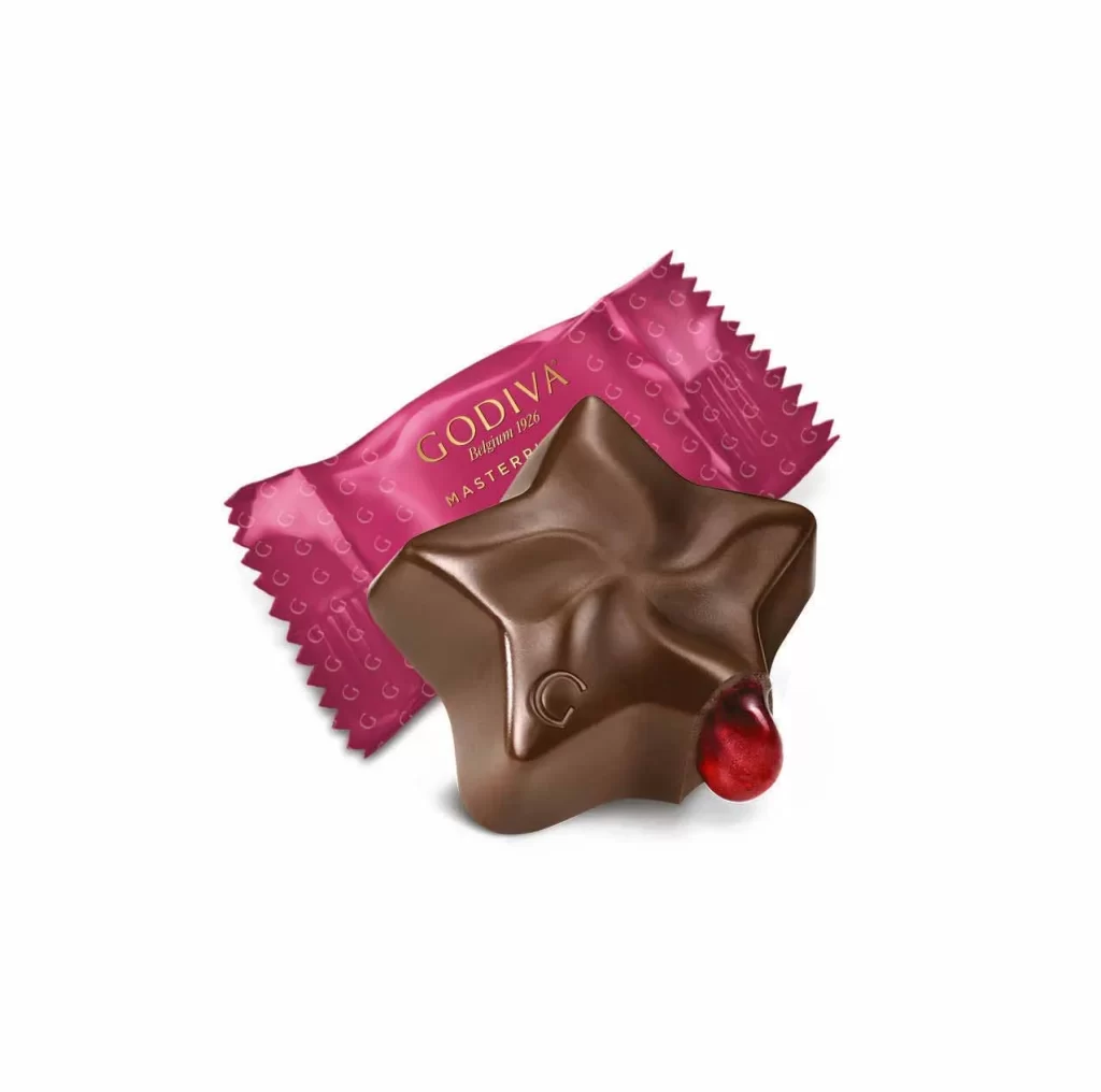 Godiva Masterpieces Dark Chocolate Raspberry Star Set of 6 Packaging