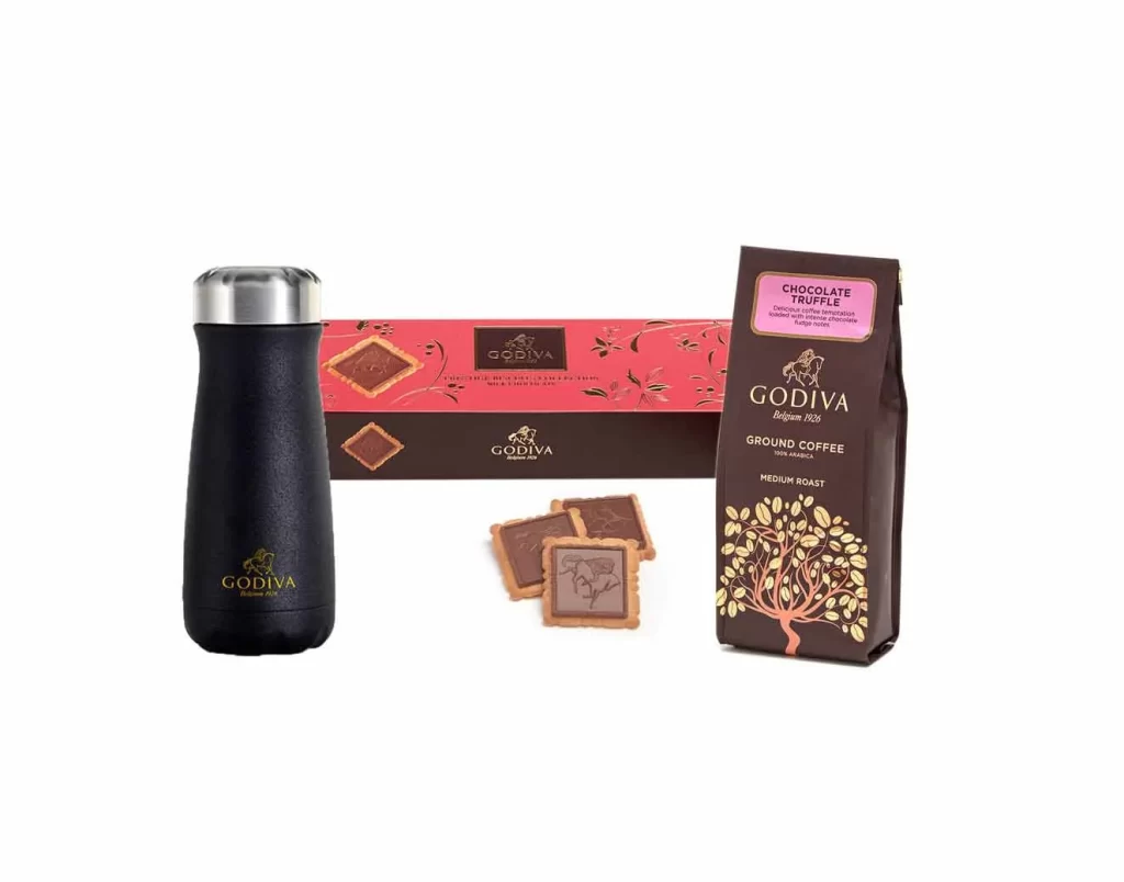 Godiva Traveler Bottle by Swell with Chocolate Truffle Coffee and Milk Chocolate Packaging