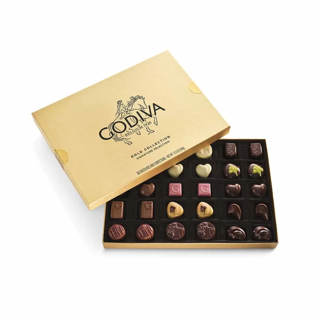 Godiva Gold Collection Gift Tower with Gold Ribbon Packaging