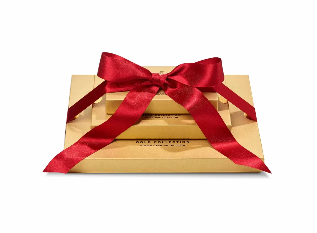 Godiva Gold Collection Gift Tower with Red Ribbon Packaging