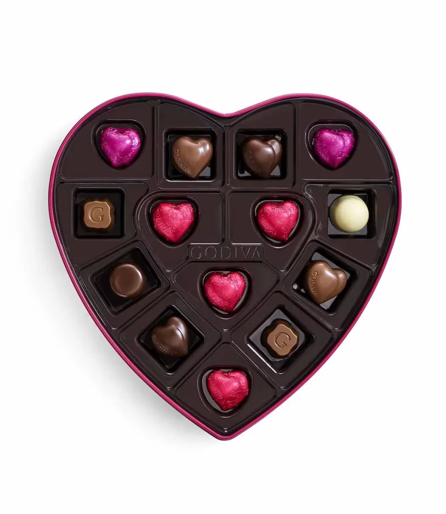 Godiva Goldmark Valentines Day Heart-Shaped Tin 14 pc Packaging