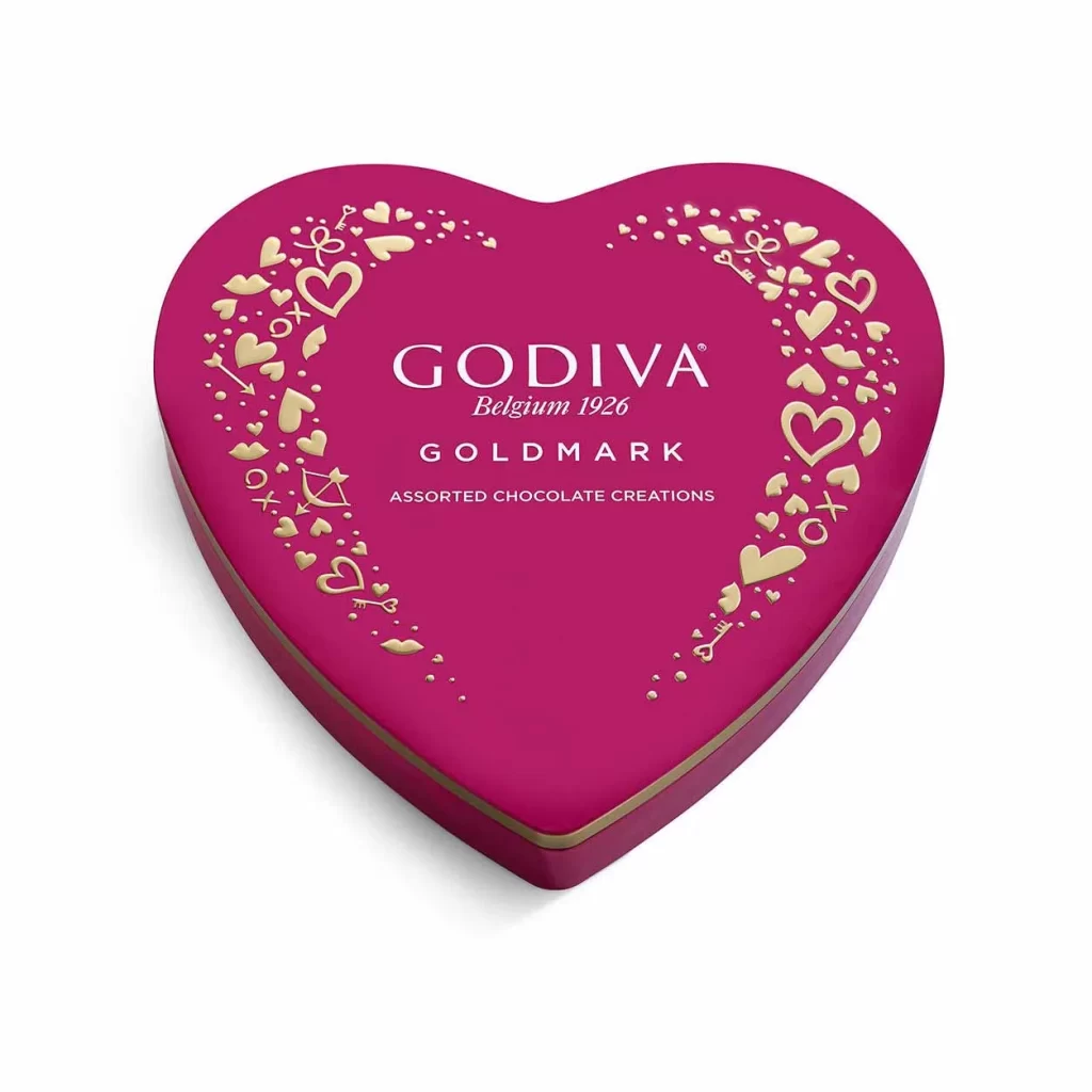 Godiva Goldmark Valentines Day Heart-Shaped Tin 14 pc Packaging