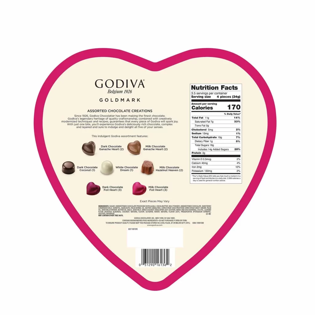 Godiva Goldmark Valentines Day Heart-Shaped Tin 14 pc Packaging