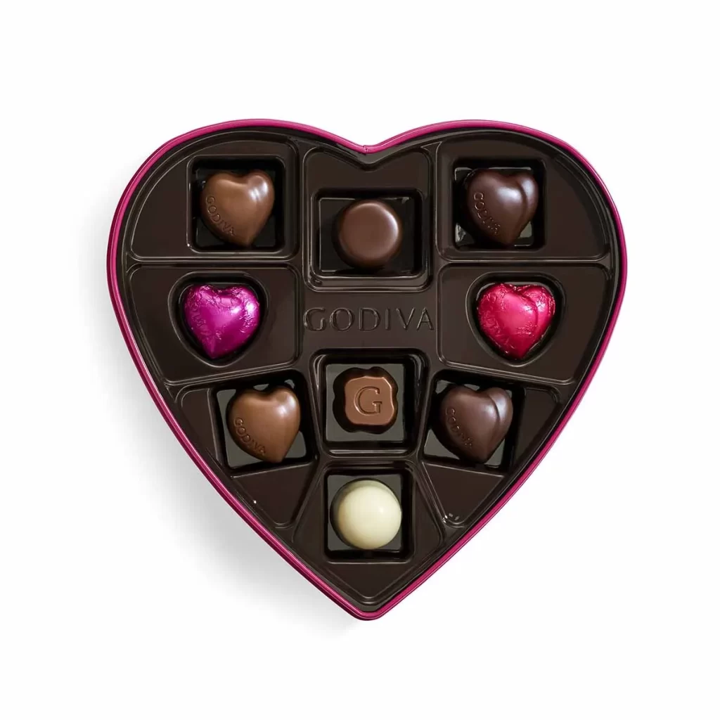 Godiva Goldmark Valentines Day Heart-Shaped Tin 9 pc Set of 6 Packaging