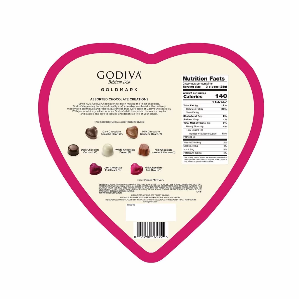 Godiva Goldmark Valentines Day Heart-Shaped Tin 9 pc Set of 6 Packaging