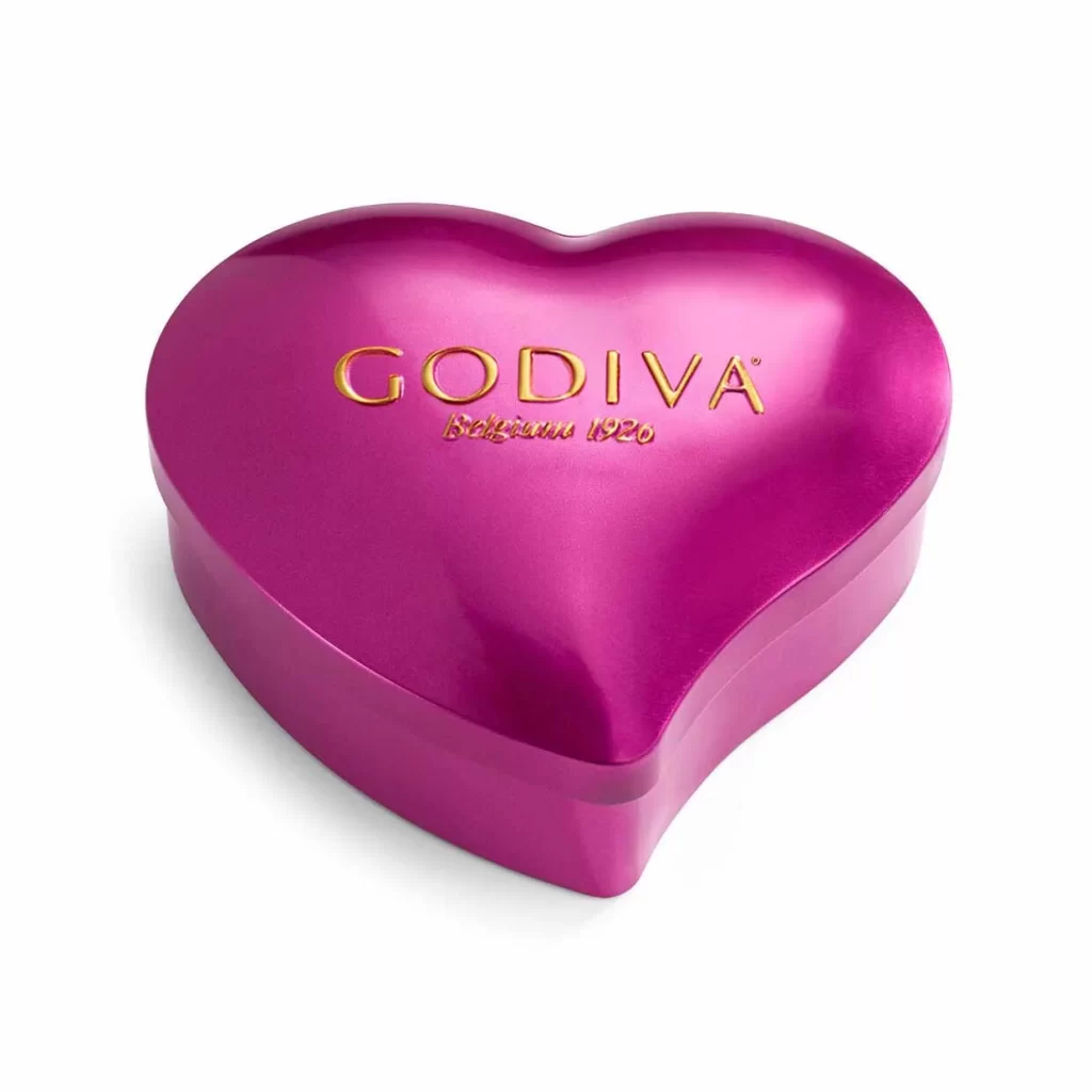 Godiva Heart Tin with Assorted Individual Wrapped Chocolates 10 pc Packaging