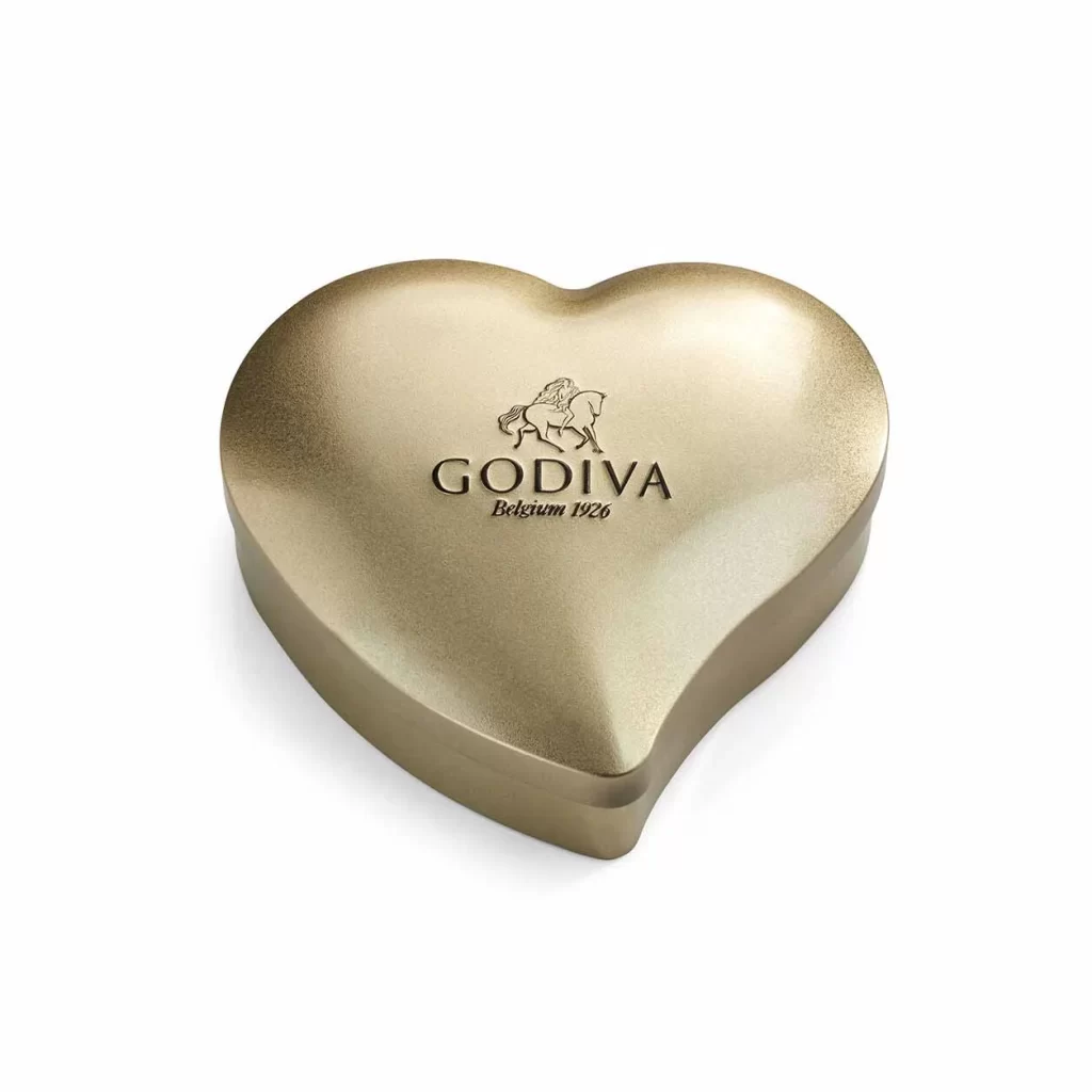 Godiva Heart Tin with Assorted Individual Wrapped Chocolates 12 pc Packaging