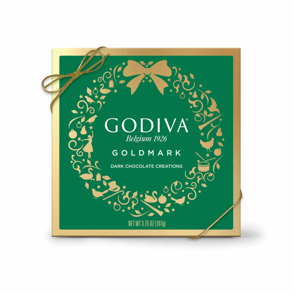 Godiva Holiday Goldmark Dark Chocolate Gift Box 9 pc Packaging