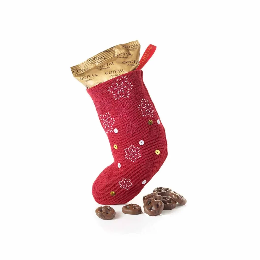 Godiva Holiday Stocking with Milk Chocolate Pretzels Packaging