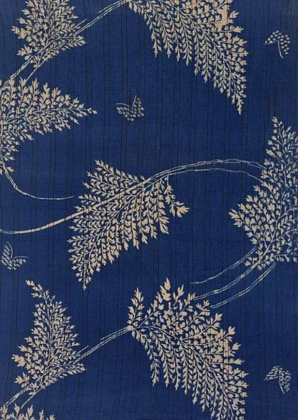 Japanese Blue Fabric Butterfly Fern Pattern