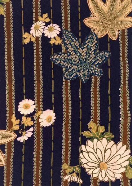 Japanese Dark Blue Fabric Daisy Stripe Pattern