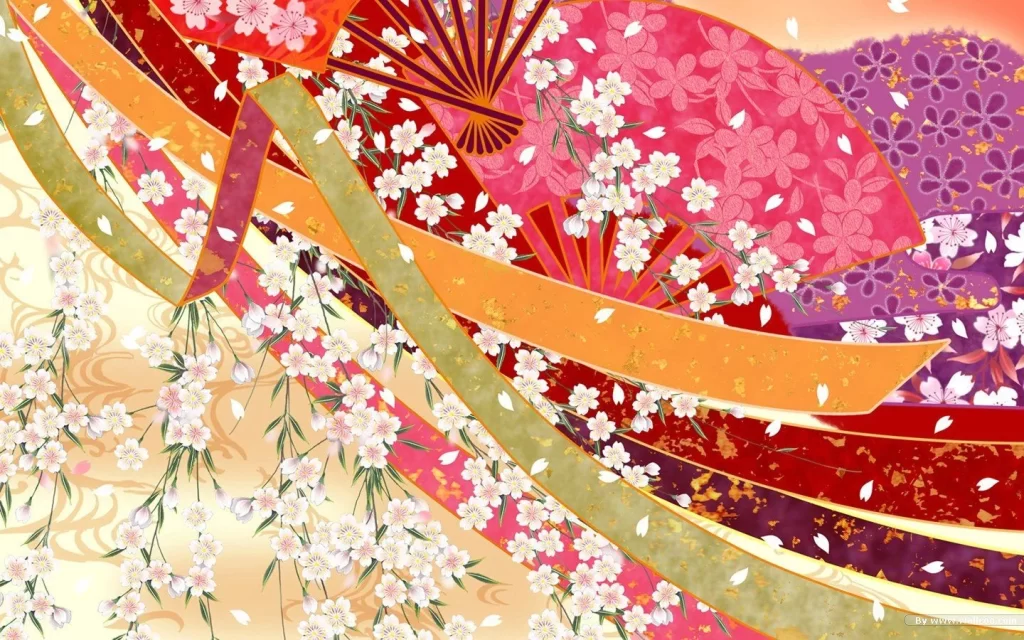 Japanese Fan Cherry Blossom Pattern