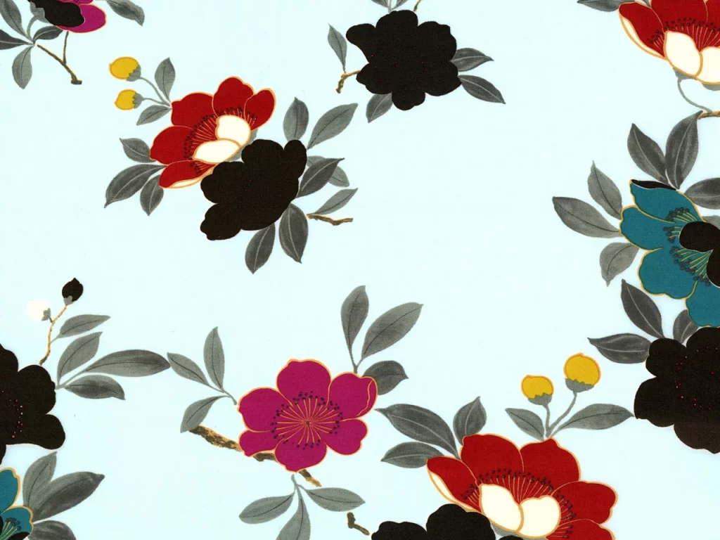 Japanese Floral Pattern Blue Background