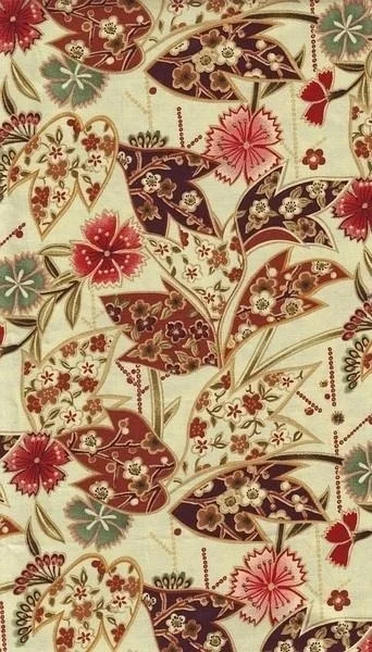 Japanese Floral Fabric Pattern Warm Tones