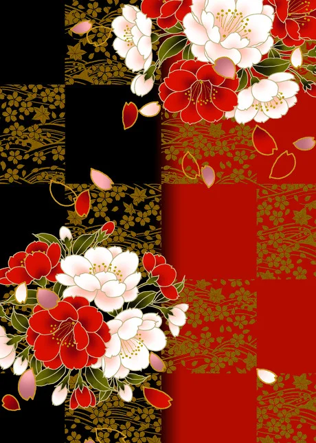 Japanese Floral Peony Pattern Red White