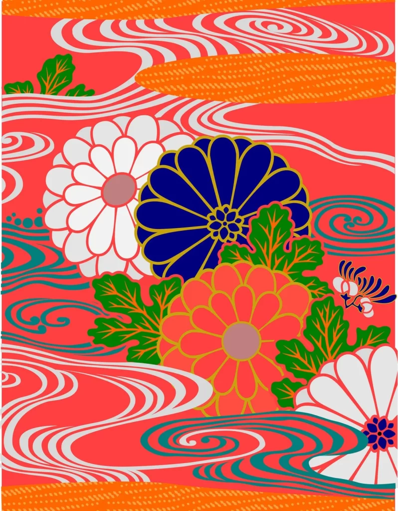Japanese Floral Pattern Red Background