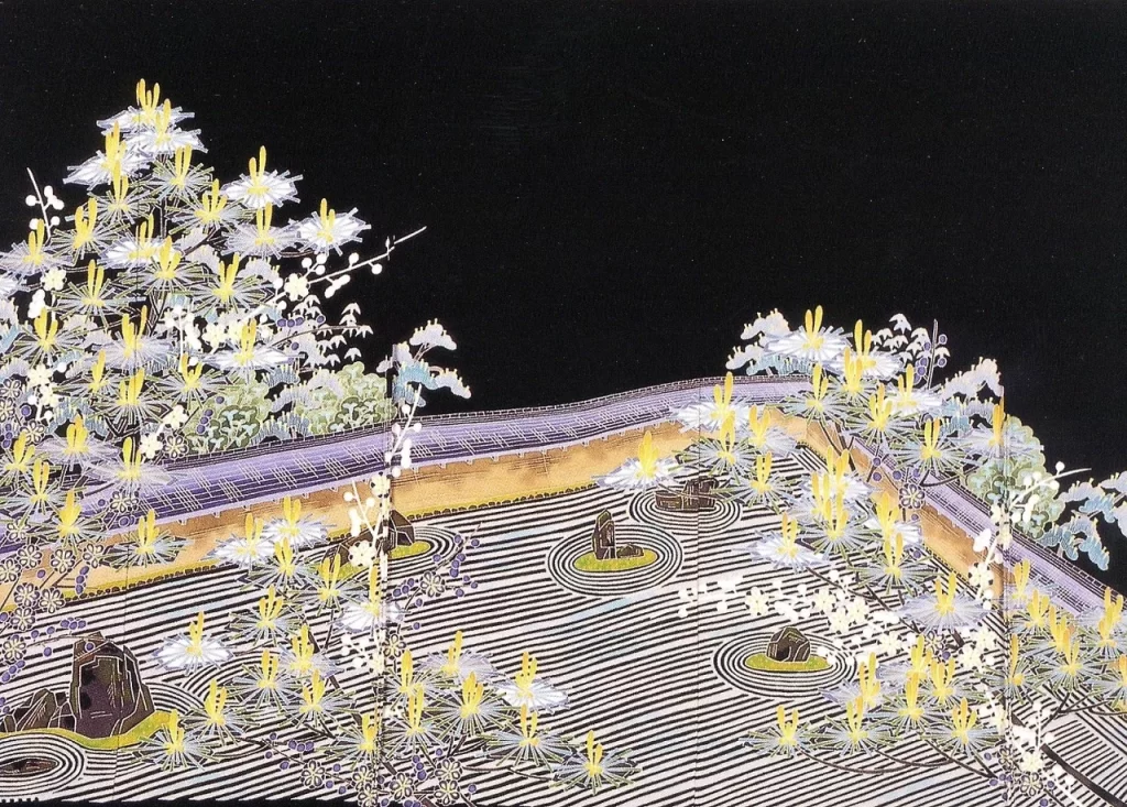 Japanese Garden Scene Floral Painting