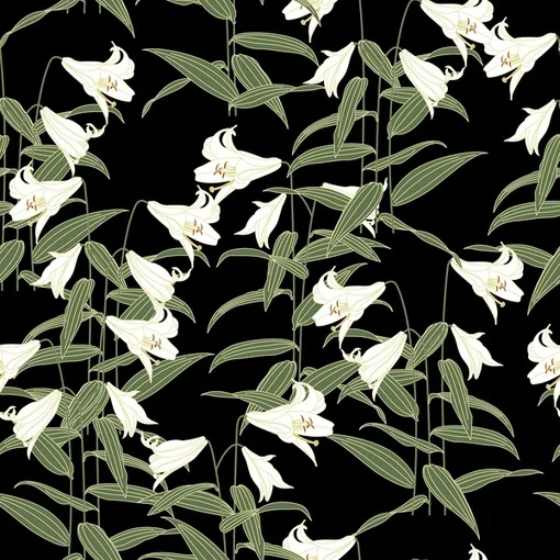 Japanese Lily Pattern Black Background