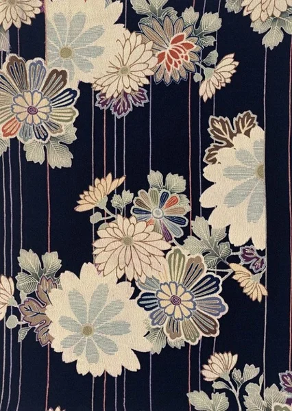 Japanese Navy Fabric Pastel Floral Pattern
