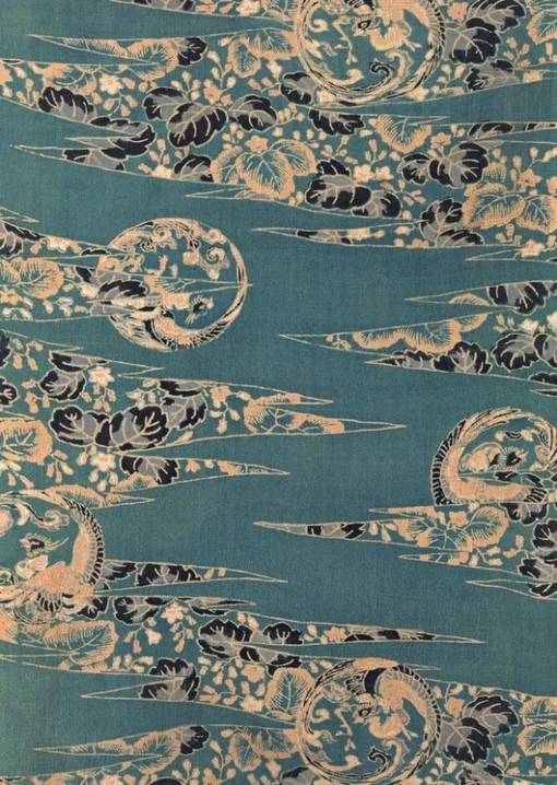 Japanese Phoenix Bird Fabric Pattern Teal