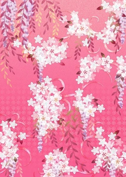 Japanese Pink Floral Wisteria Pattern