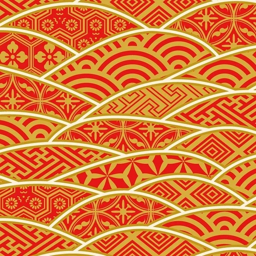 Japanese Seigaiha Wave Pattern Red Gold