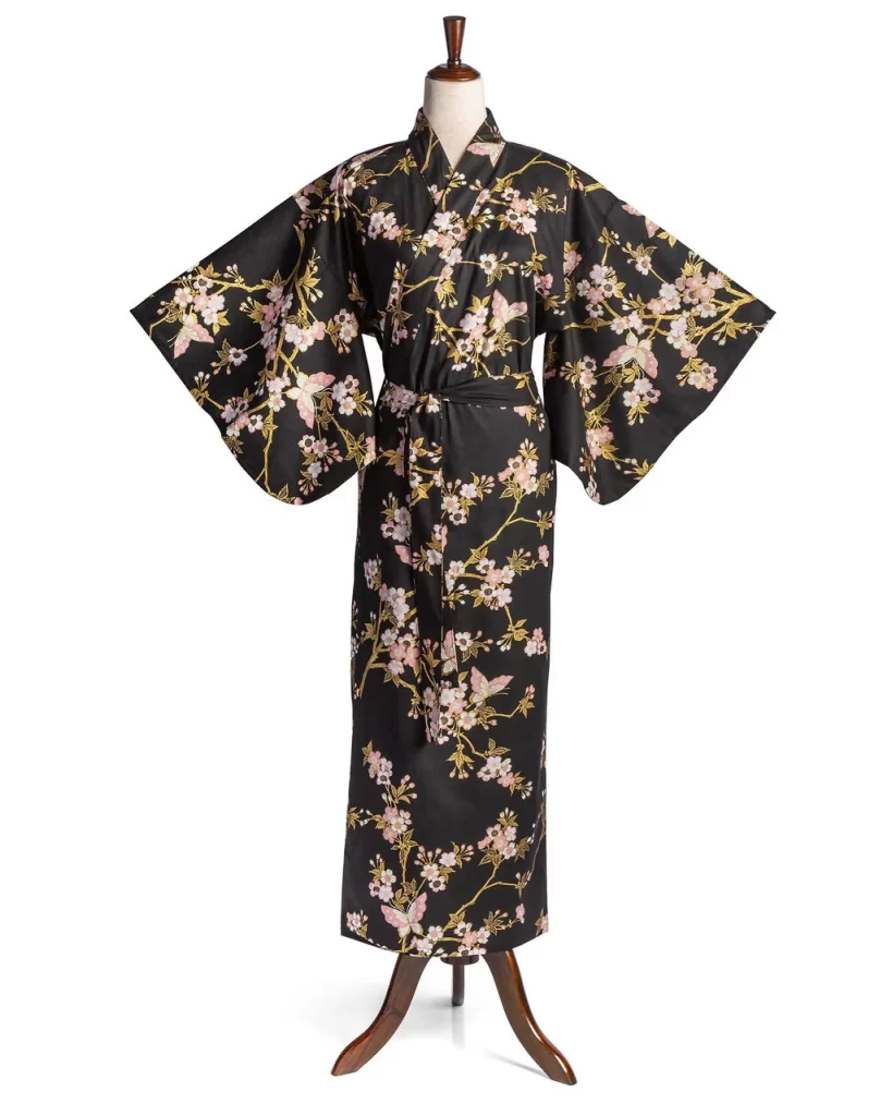 Kimono Black Pink Floral Pattern Dress Form
