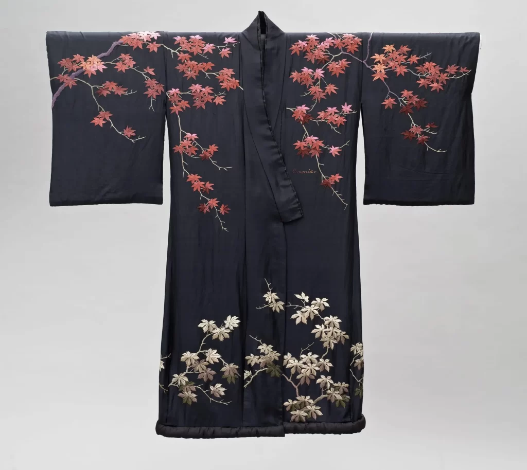 Kimono Navy Floral Pattern Japanese Traditional Clothing