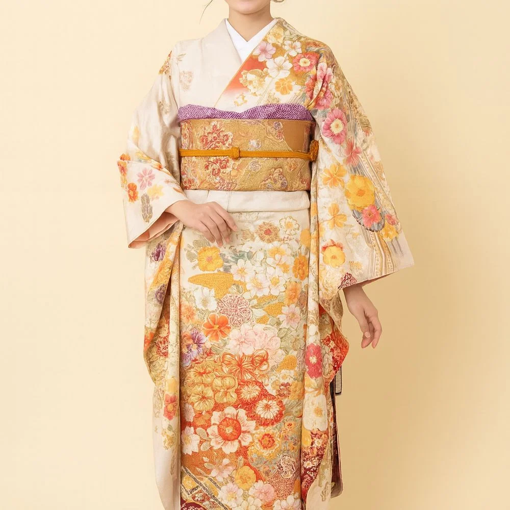 Kimono Orange Floral Pattern Fashion Photography