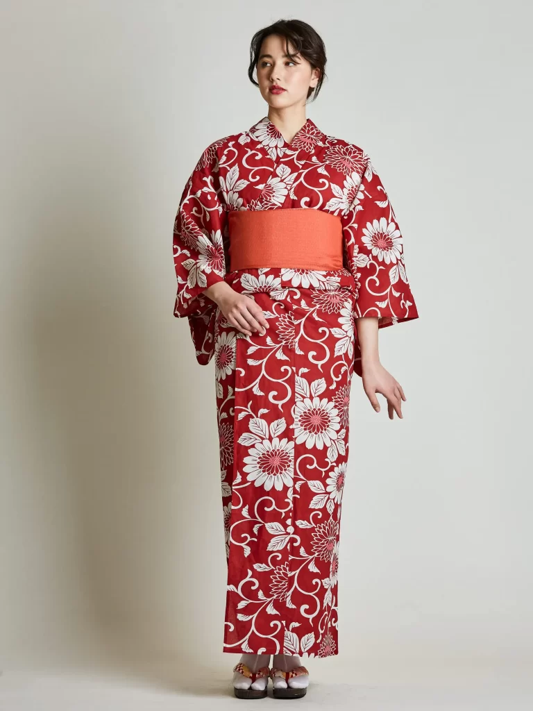 Kimono Red Floral Obi Japanese Traditional Clothing