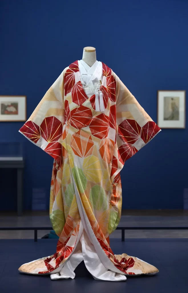 Kimono Red Orange Geometric Pattern Dress Form