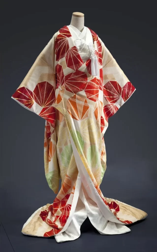 Kimono Red Orange Geometric Pattern Dress Form