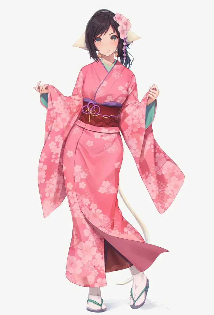 Anime Cat Girl Kimono Illustration