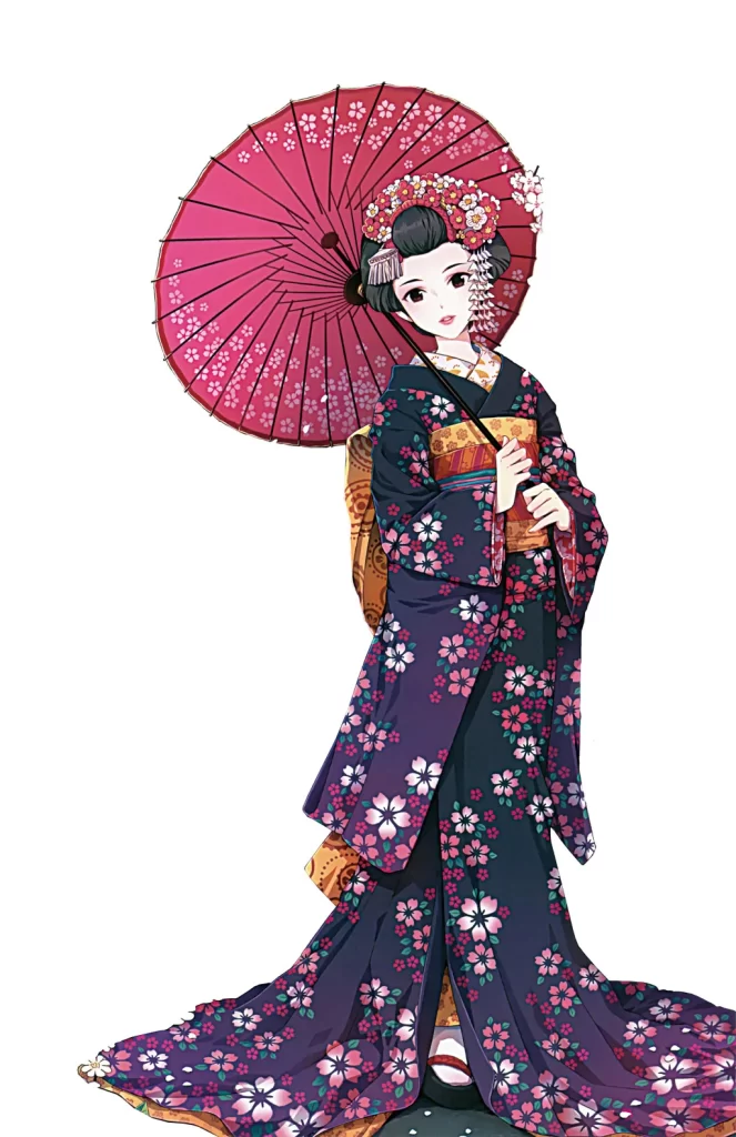 Geisha Purple Kimono Illustration