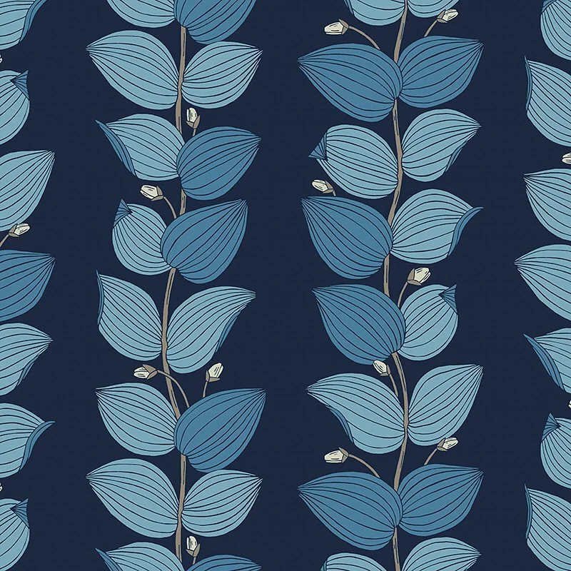 Nancy Wolff Blue Dark Stripes Leaf Pattern