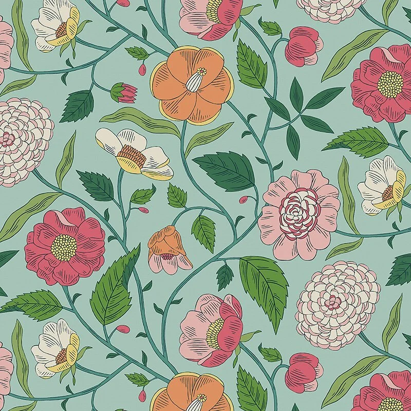 Nancy Wolff Pastel Green Floral Leaf Pattern