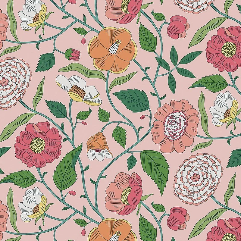 Nancy Wolff Pink Orange Floral Leaf Pattern