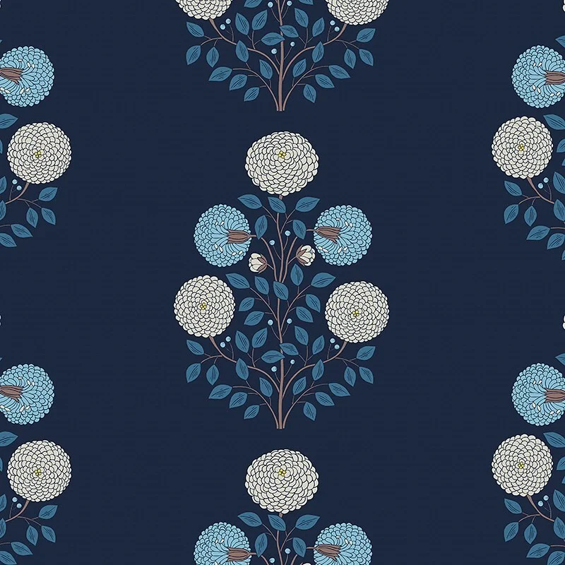 Nancy Wolff Navy Blue Floral Motif Pattern